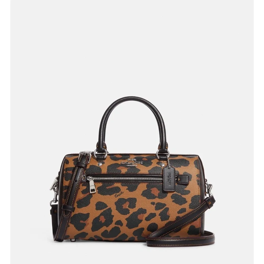 Coach Rowan Satchel in Signature Canvas with Leopard Print NWT - Picture 1 of 7
